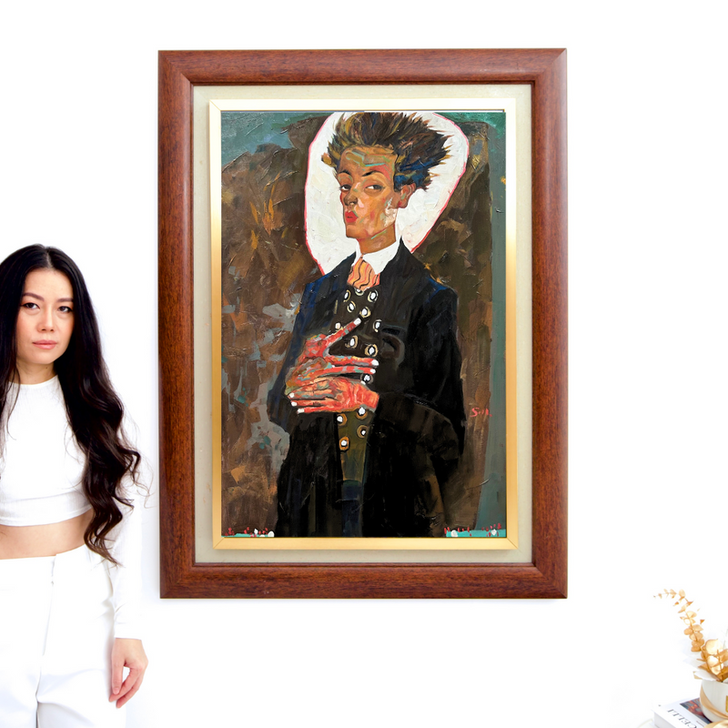 การวาดภาพตนเองในเสื้อกั๊ก - Egon Schiele