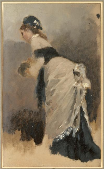 Jeune Femme debout de profil à gauche à l'écharpe et au manchon - Jean Béraud