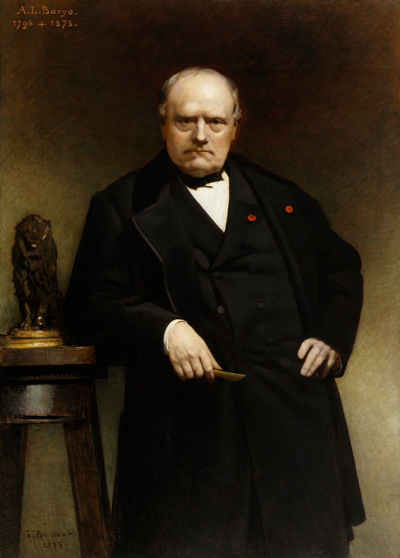 Portrait de Barye avec un modèle en cire du « Lion assis » - Léon Bonnat