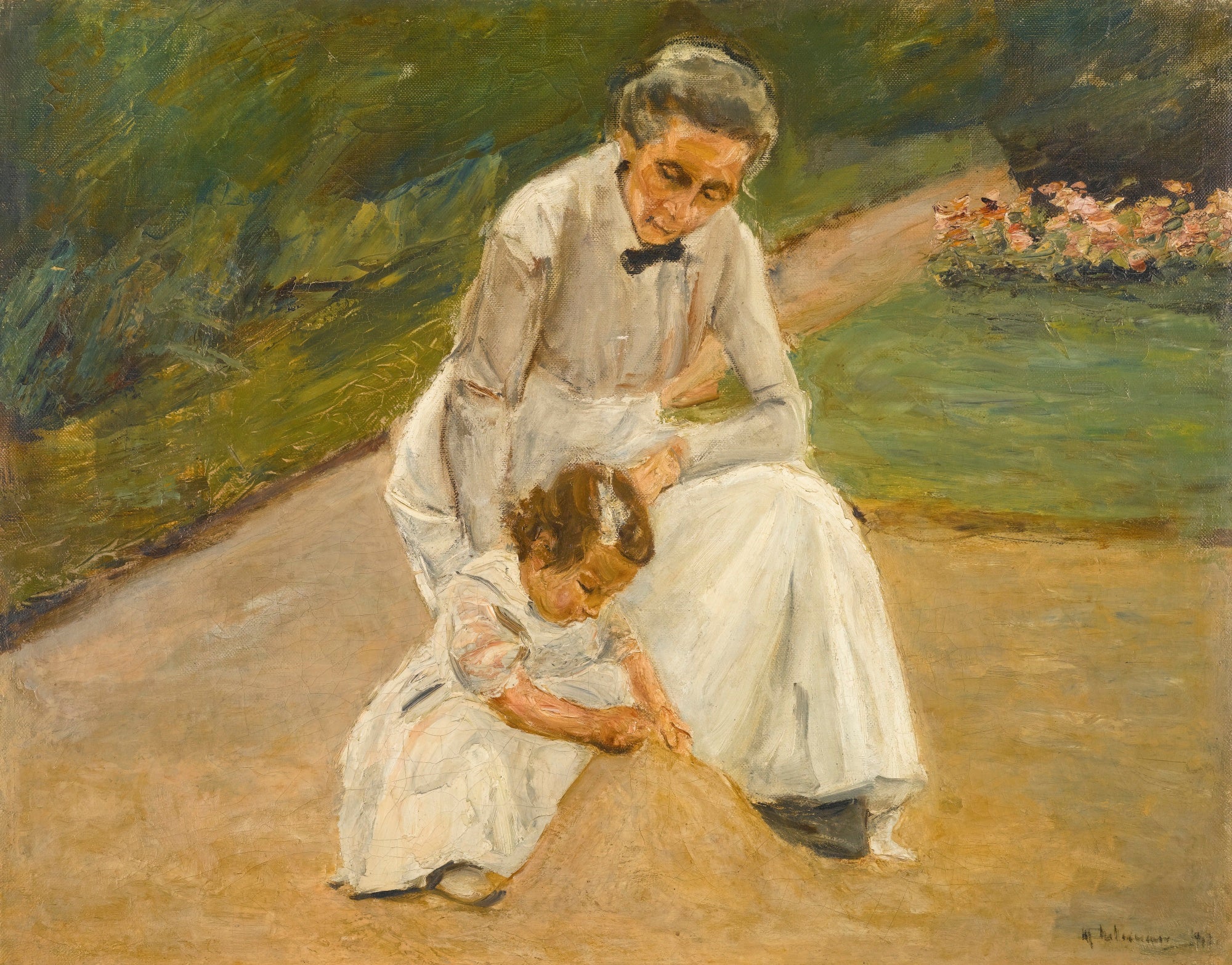 หลานสาวของศิลปินและพี่เลี้ยงของเธอกำลังเล่นในสวน - Max Liebermann