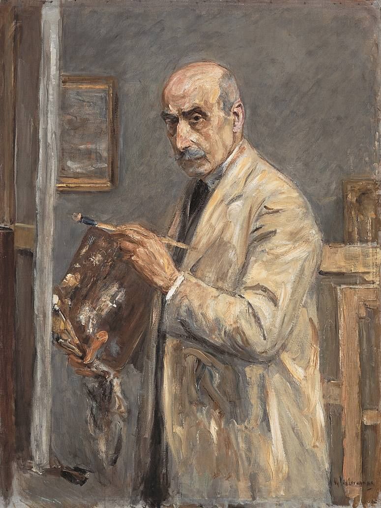 การวาดภาพตนเองในเสื้อกาวน์สี (Selbstbildnis im Malkittel) - Max Liebermann