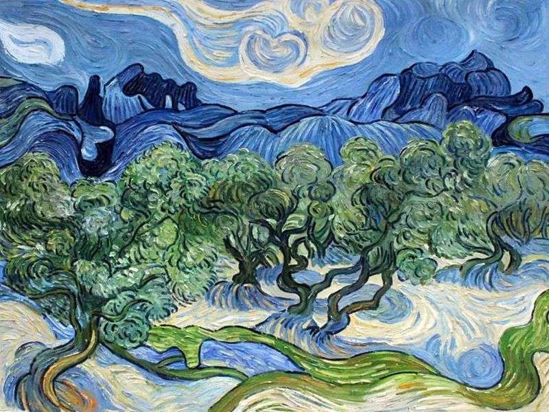 มะกอกกับภูเขา Alpilles ในพื้นหลัง - Vincent van Gogh