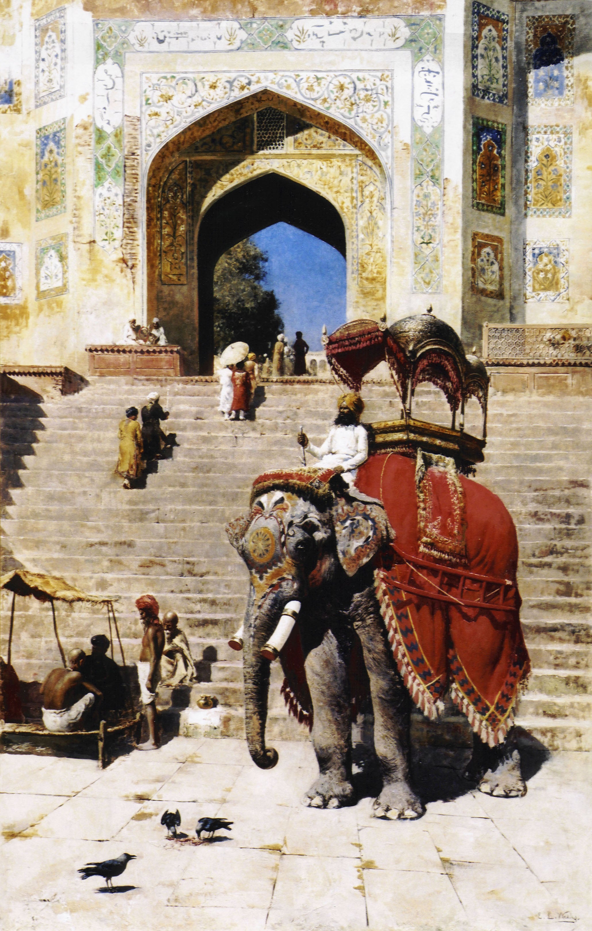 Éléphant royal à l'entrée de la mosquée Jami, Mathura - Edwin Lord Weeks