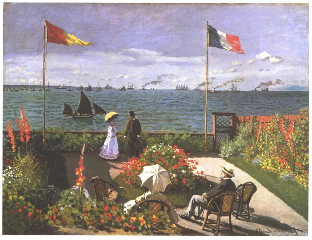 Terrasse à Sainte-Adresse de Claude Monet, 1867, jardin familial face à la Manche