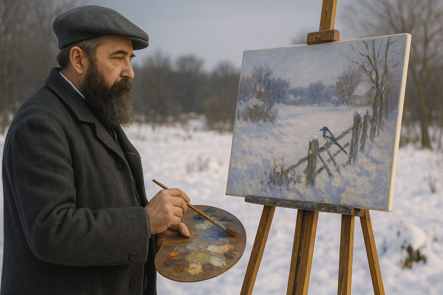 Claude Monet La Pie : นกเดียวดายในภูมิทัศน์หิมะ