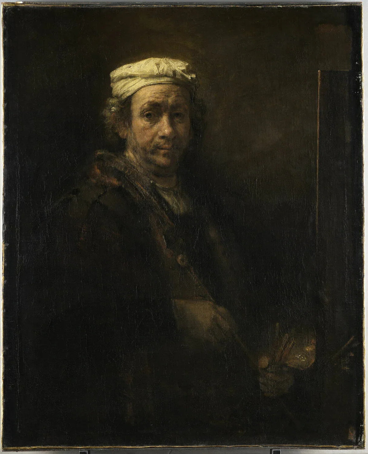 Rembrandt au chevalet dans son autoportrait de 1660 conservé au musée du Louvre