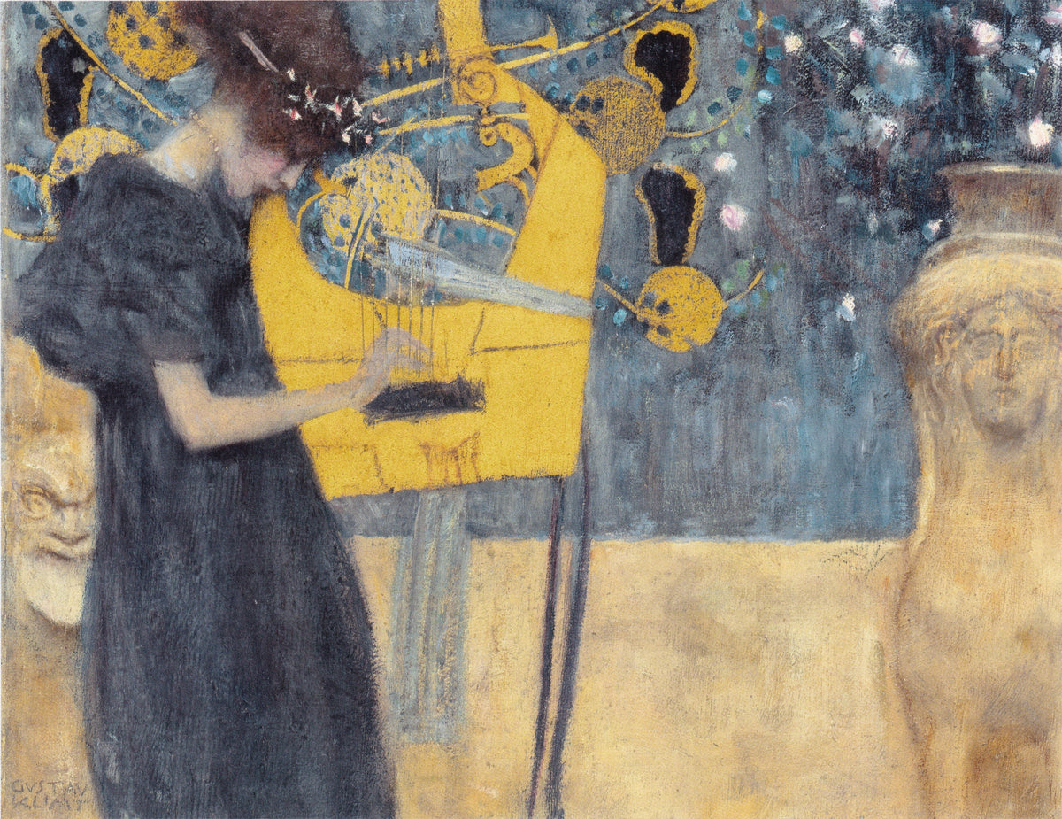 Gustav Klimt, La Musique I, 1895, lyre, sphinx et masque