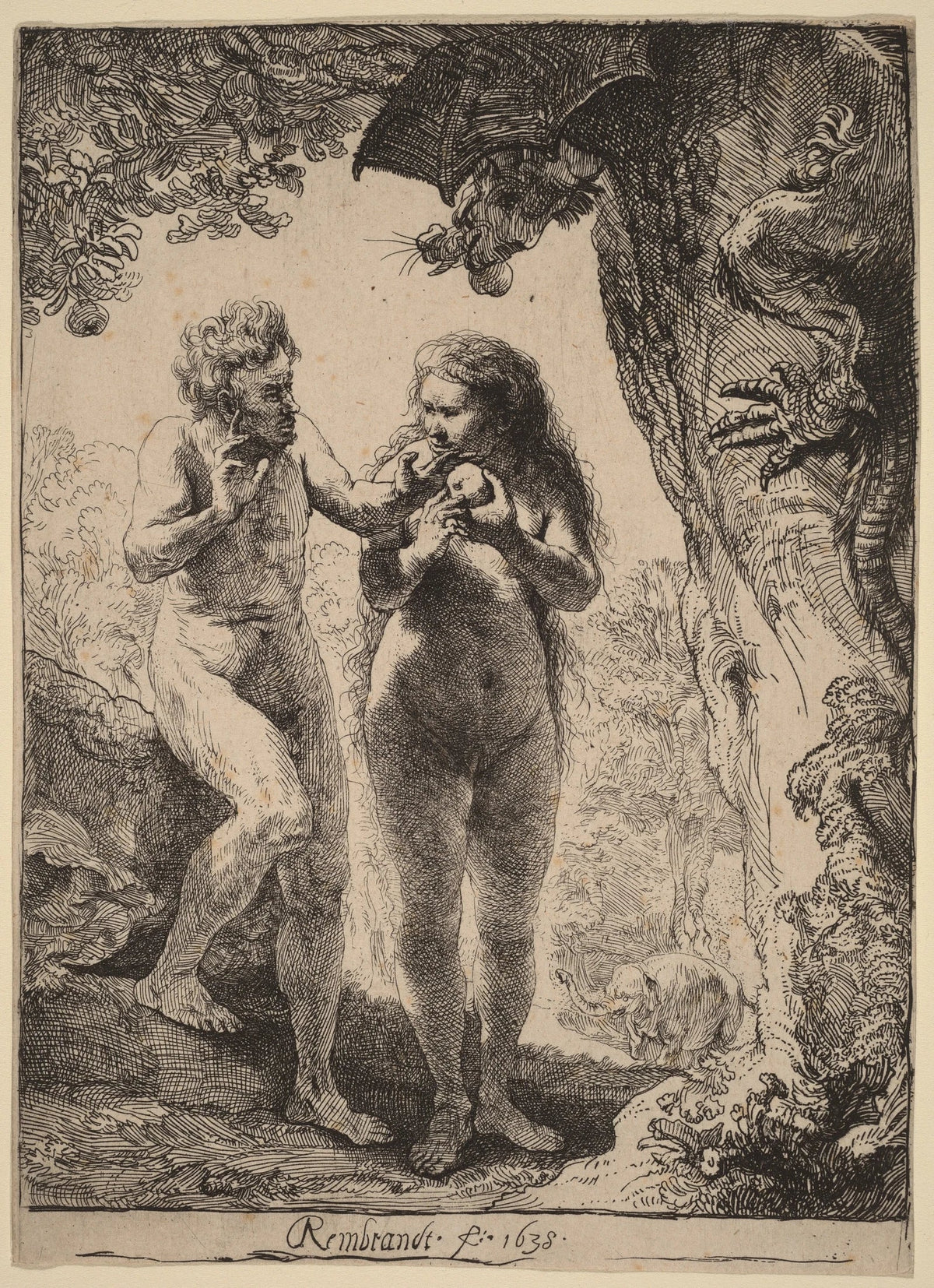 Adam et Ève de Rembrandt, eau-forte de 1638