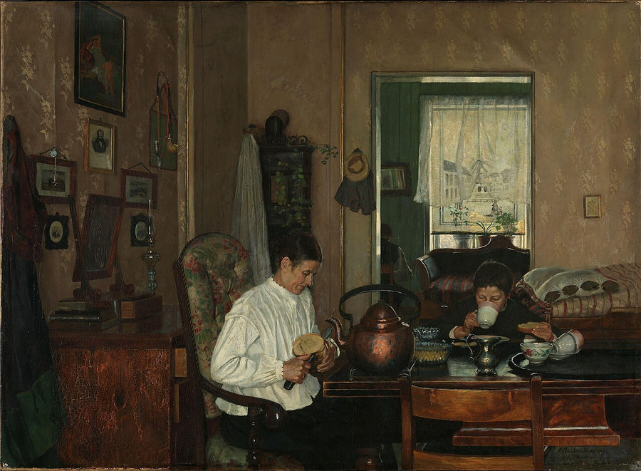 Petit-déjeuner I. La mère et le frère de l’artiste, Gustav Wentzel, 1882, peinture à l’huile