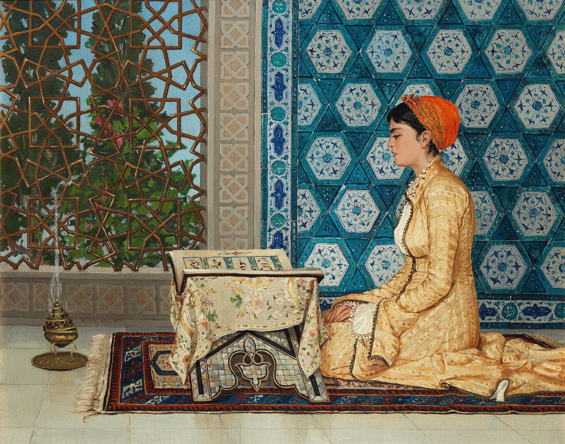 Jeune fille récitant le Coran — Osman Hamdi Bey, 1880, huile sur toile