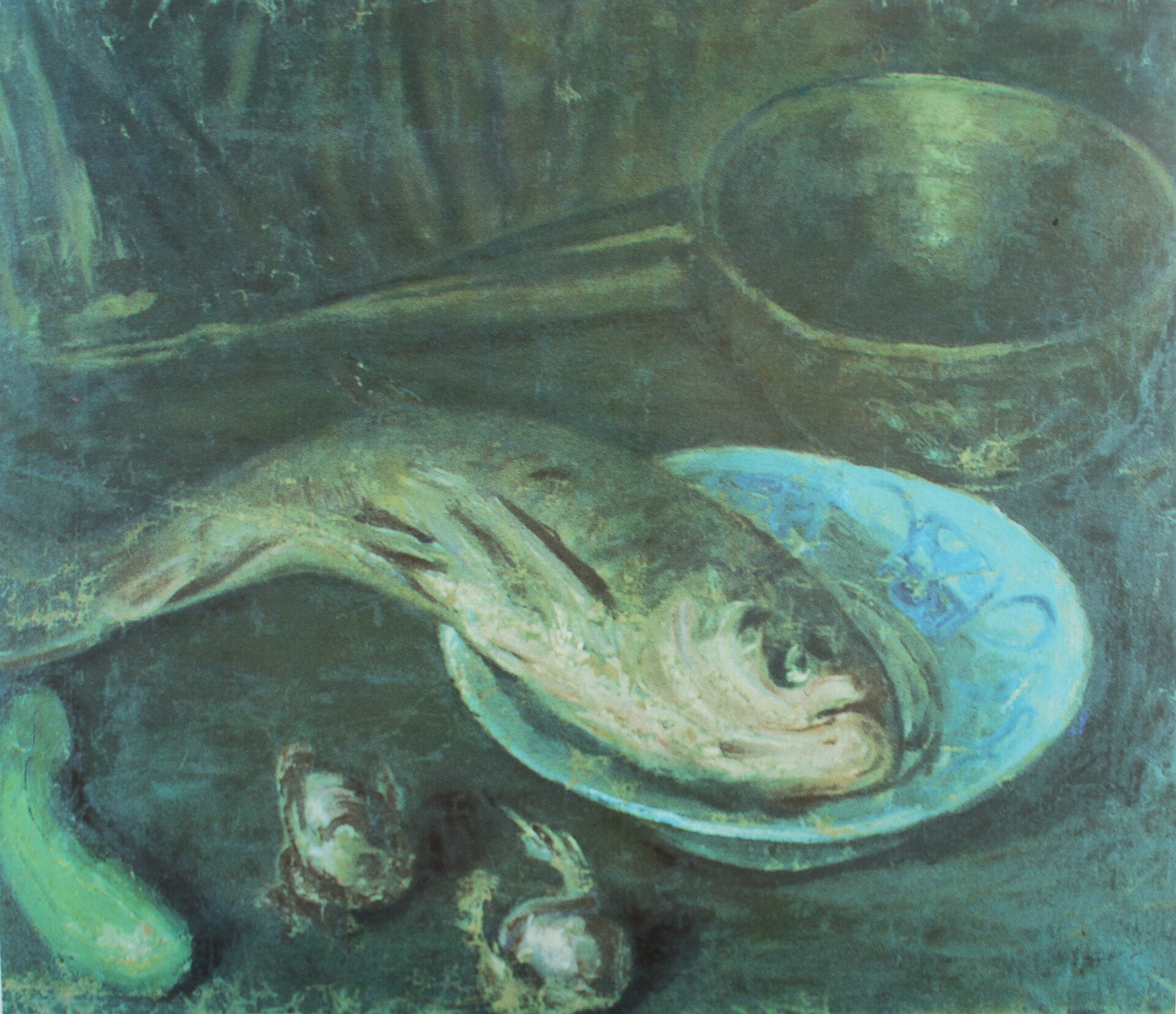 Poisson et louche de cuivre, Li Tiefu, années 1930–1940, huile sur toile