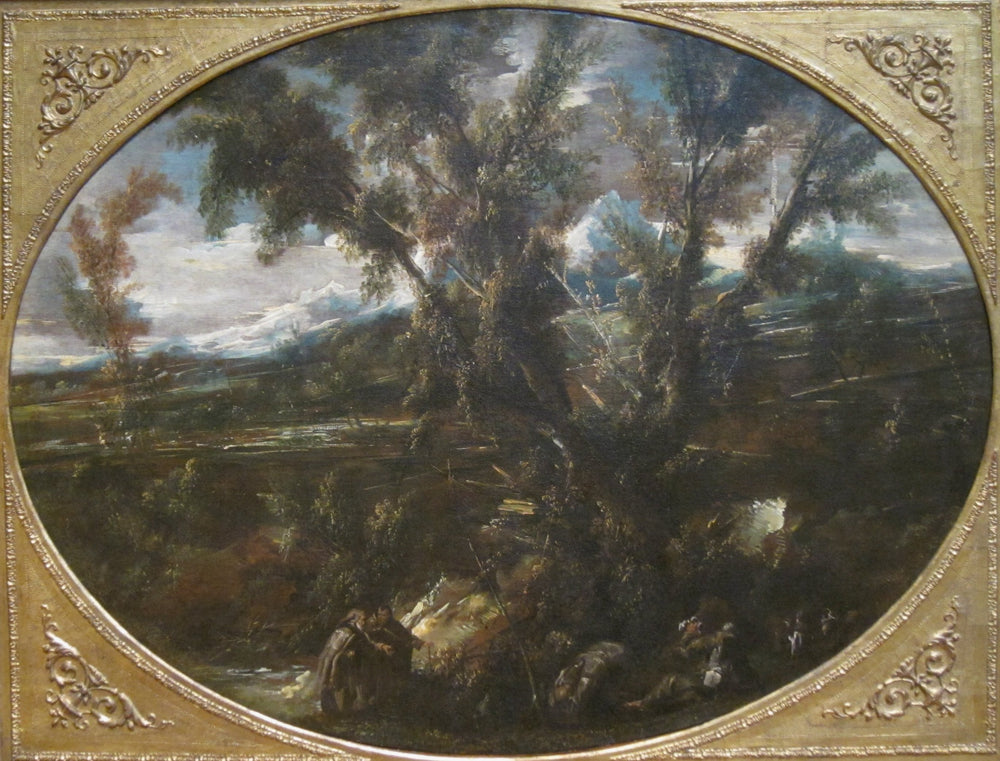 Paysage boisé avec des moines près d'une fontaine - Alessandro Magnasco