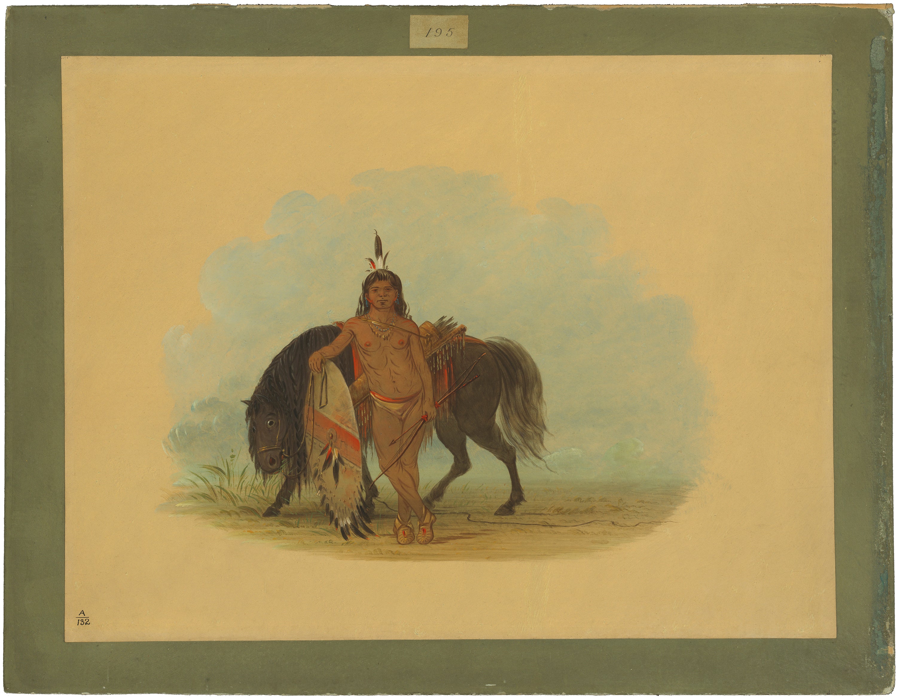 Un guerrier cheyenne au repos de son cheval - George Catlin