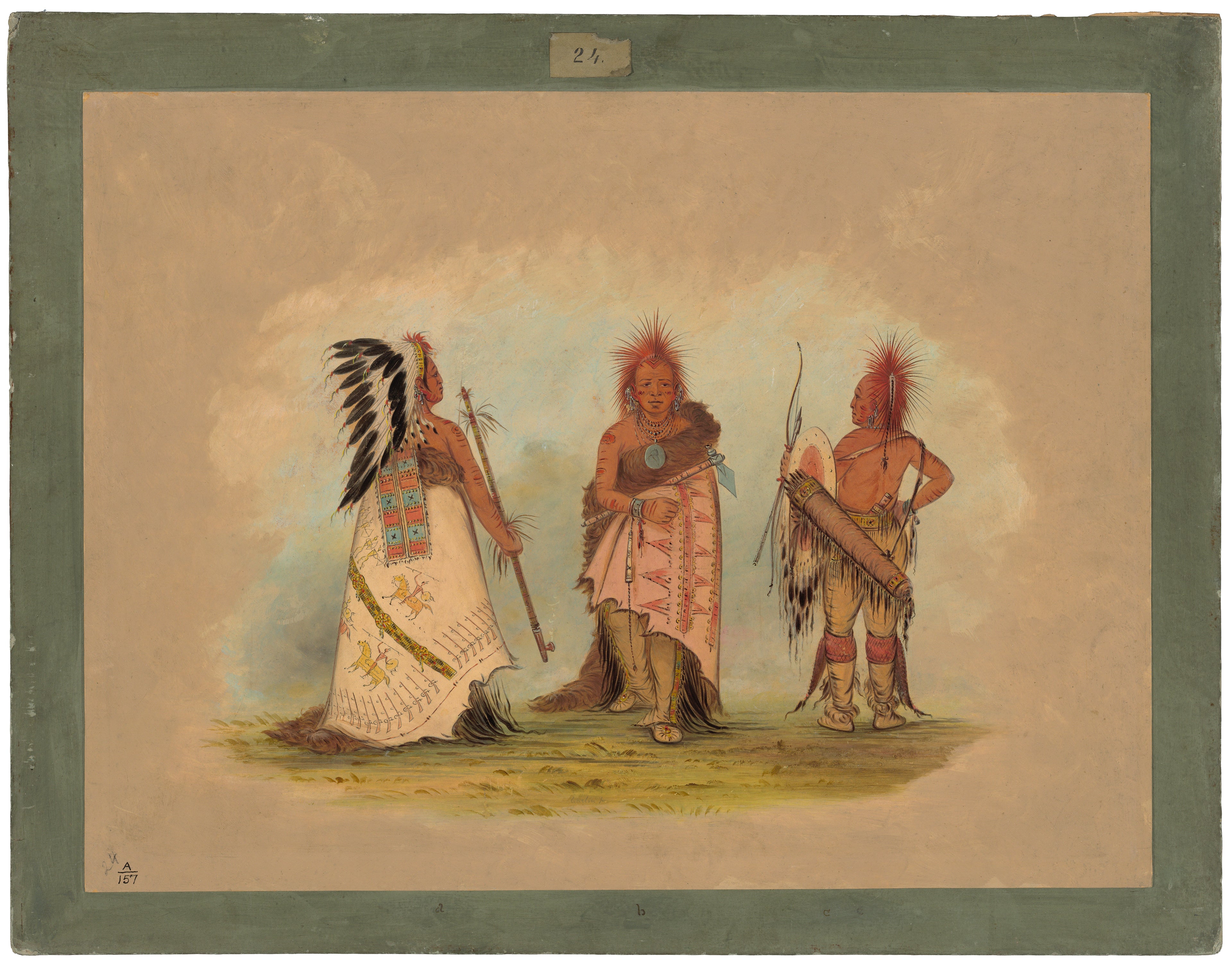 Un chef Pawnee avec deux guerriers - George Catlin