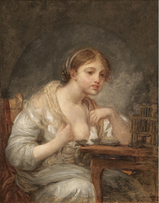 Une jeune femme avec une cage à oiseaux - Jean-Baptiste Greuze - Alpha Reproduction