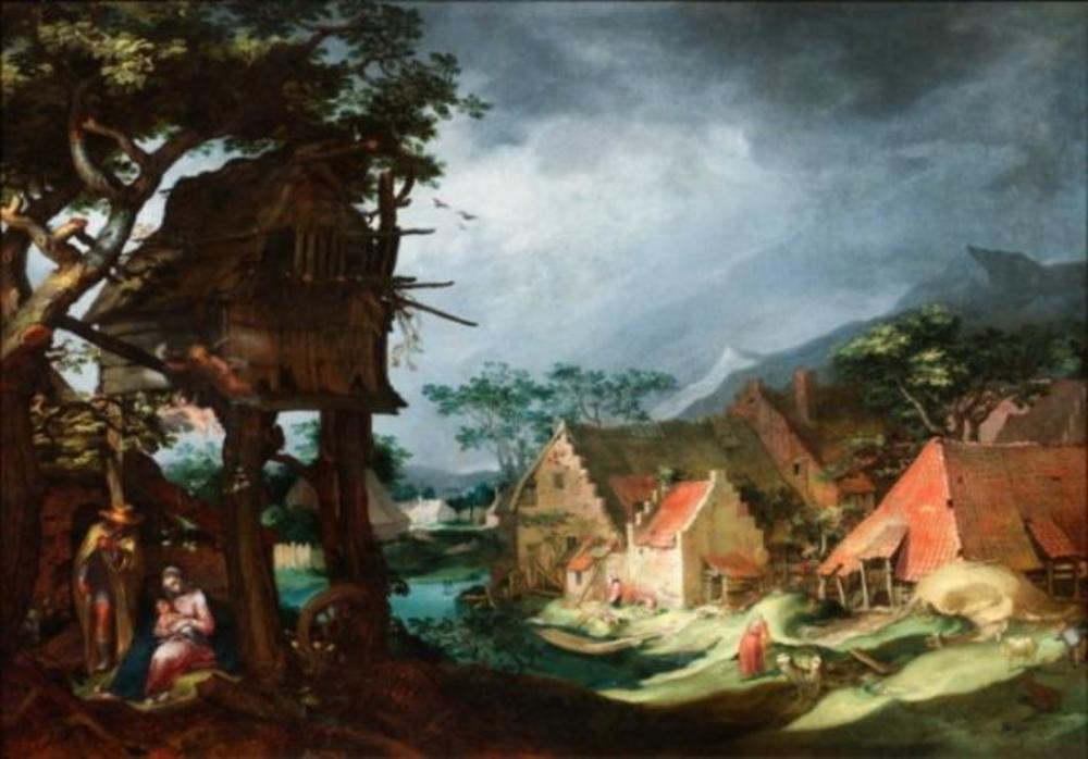 Paysage agricole avec le reste du vol vers l'Égypte - Abraham Bloemaert
