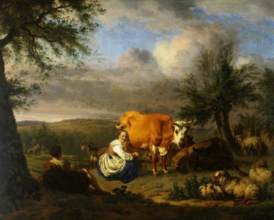 Paysage : Femme trayant une vache - Adriaen van de Velde