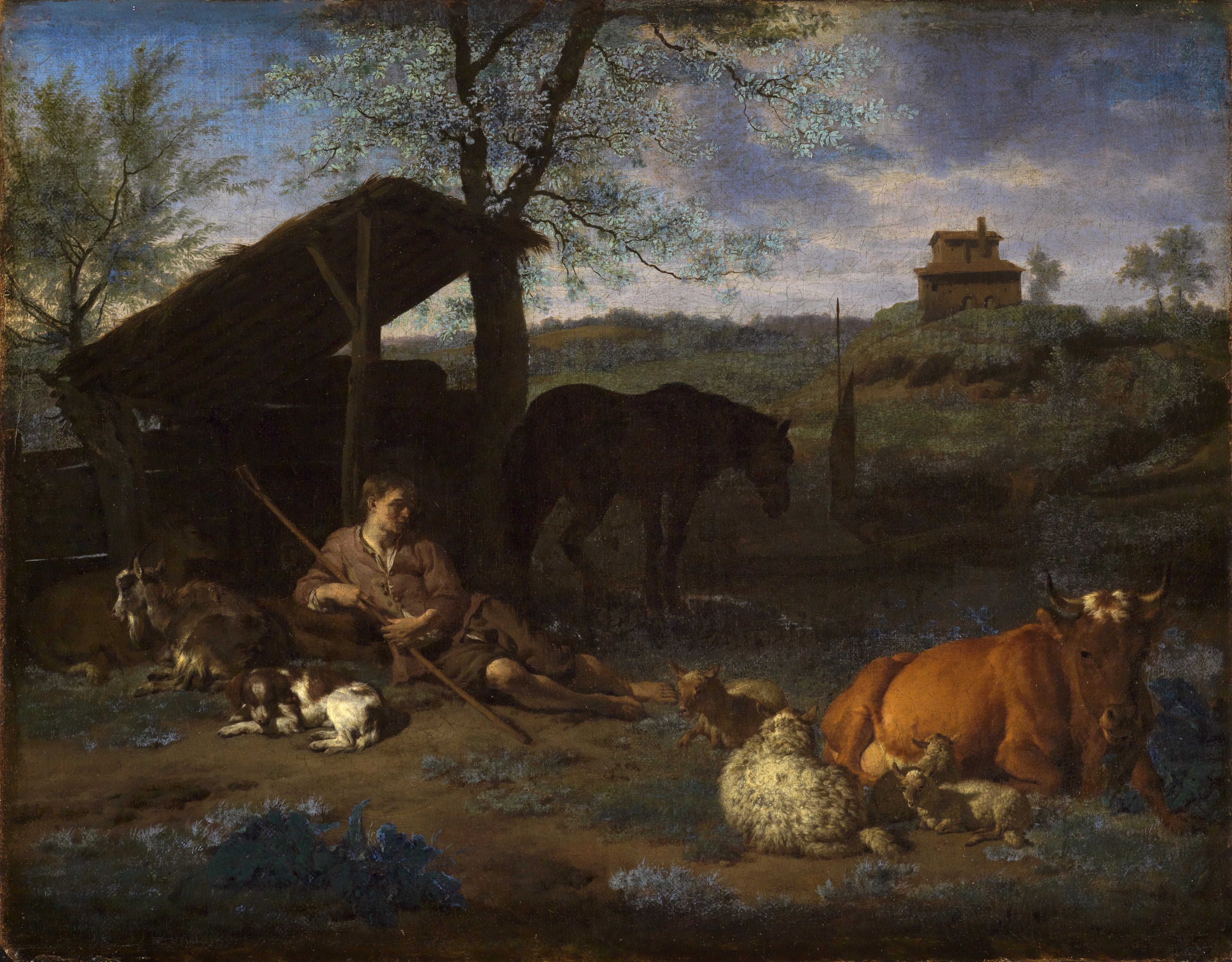 Paysage avec un berger se reposant et son bétail - Adriaen van de Velde