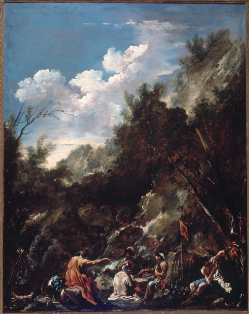 Des soldats jouent aux cartes dans un paysage rocheux - Alessandro Magnasco image 1 copie de tableau peinte à la main