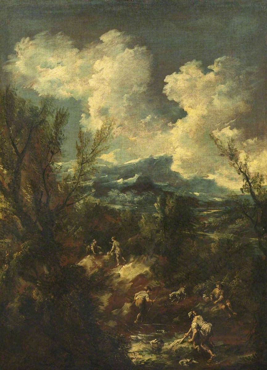 Paysage avec lavandières - Alessandro Magnasco image 1 reproduction d’œuvre d’art à l’huile