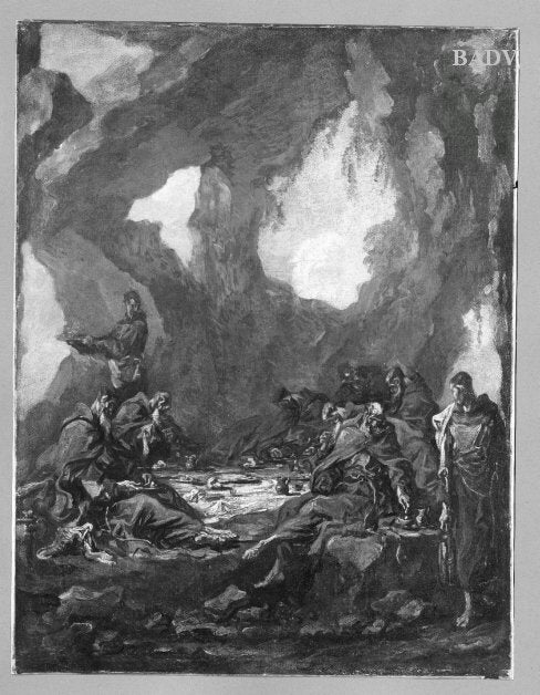 Des moines prennent un repas dans une grotte - Alessandro Magnasco image 1 copie de tableau peinte à la main
