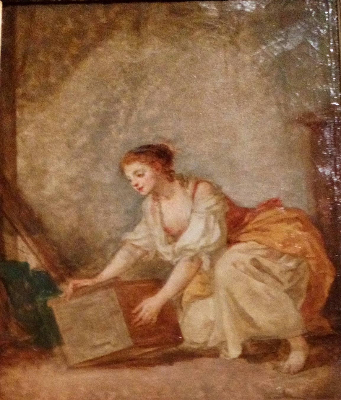 Jeune femme soulevant un coffret - Jean-Baptiste Greuze - Alpha Reproduction