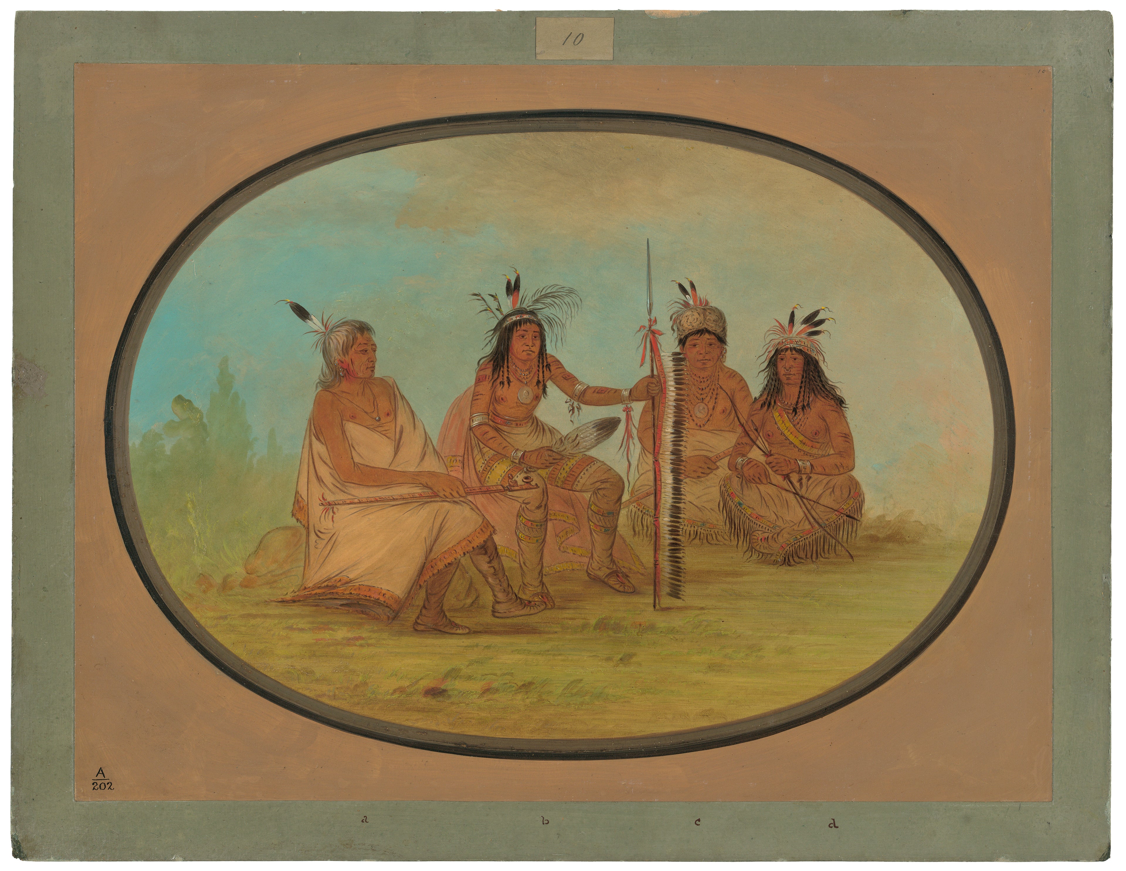 Un vieux chef ojibbeway et trois guerriers - George Catlin