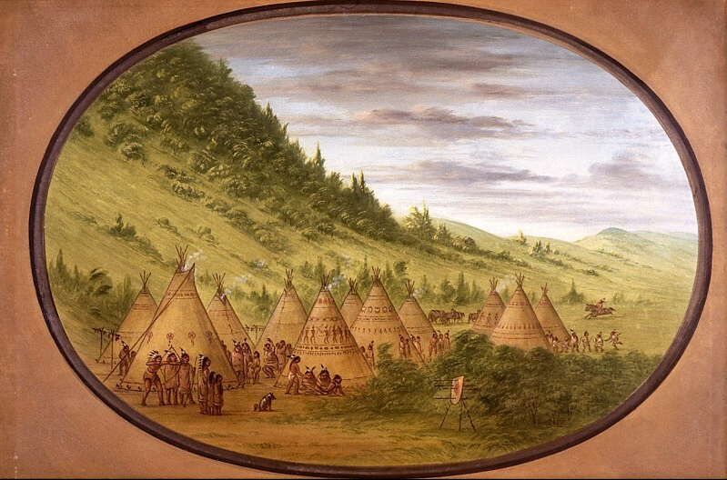 Un village ojibbeway de tentes en peau - George Catlin