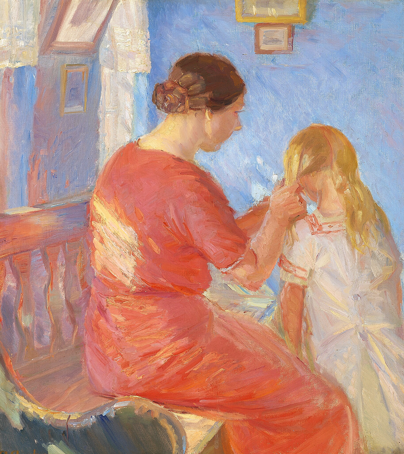 แม่ที่ถักผมให้ลูกของเธอ - Anna Ancher