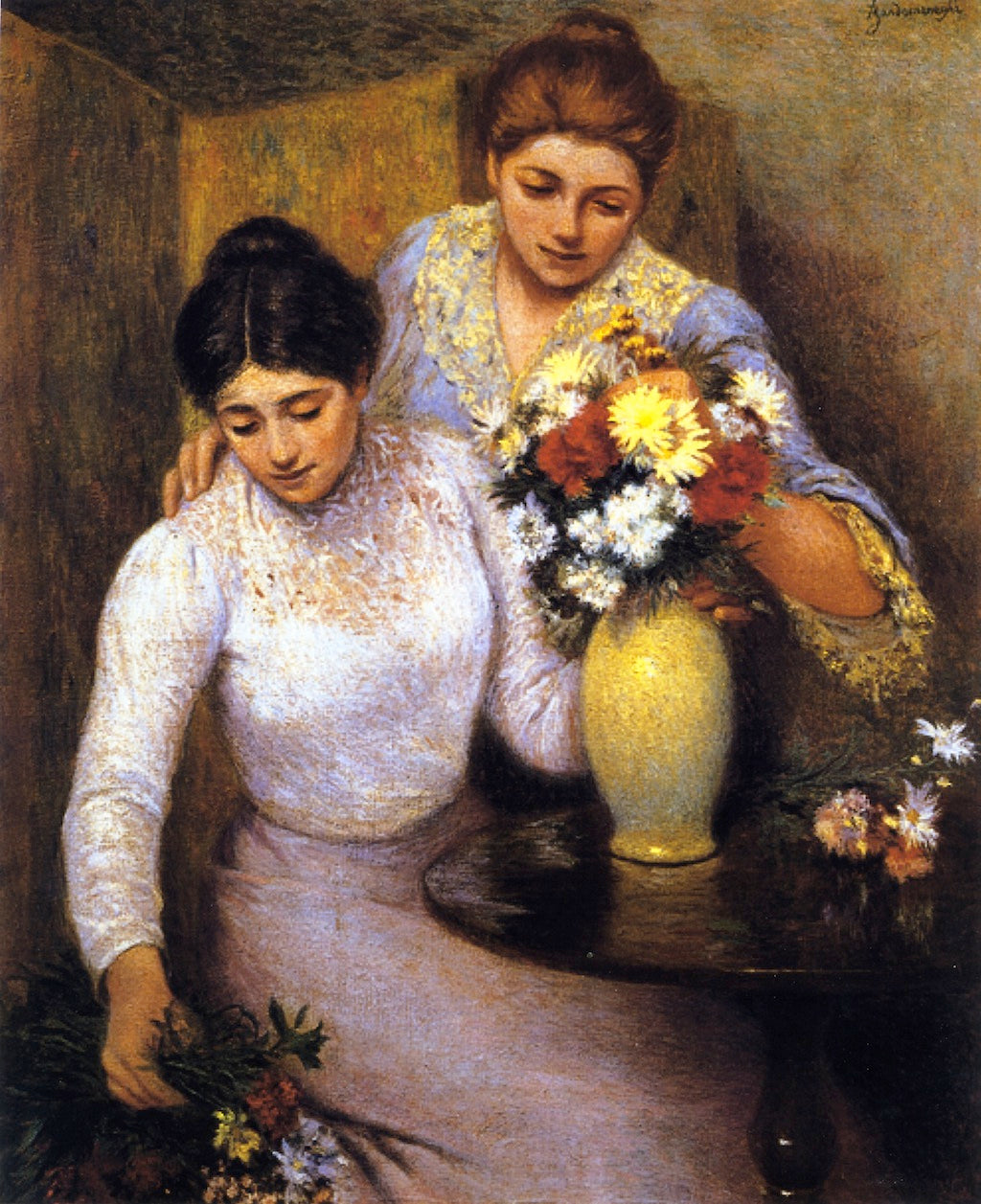 Deux filles arrangeant des fleurs - Federico Zandomeneghi - Alpha Reproduction