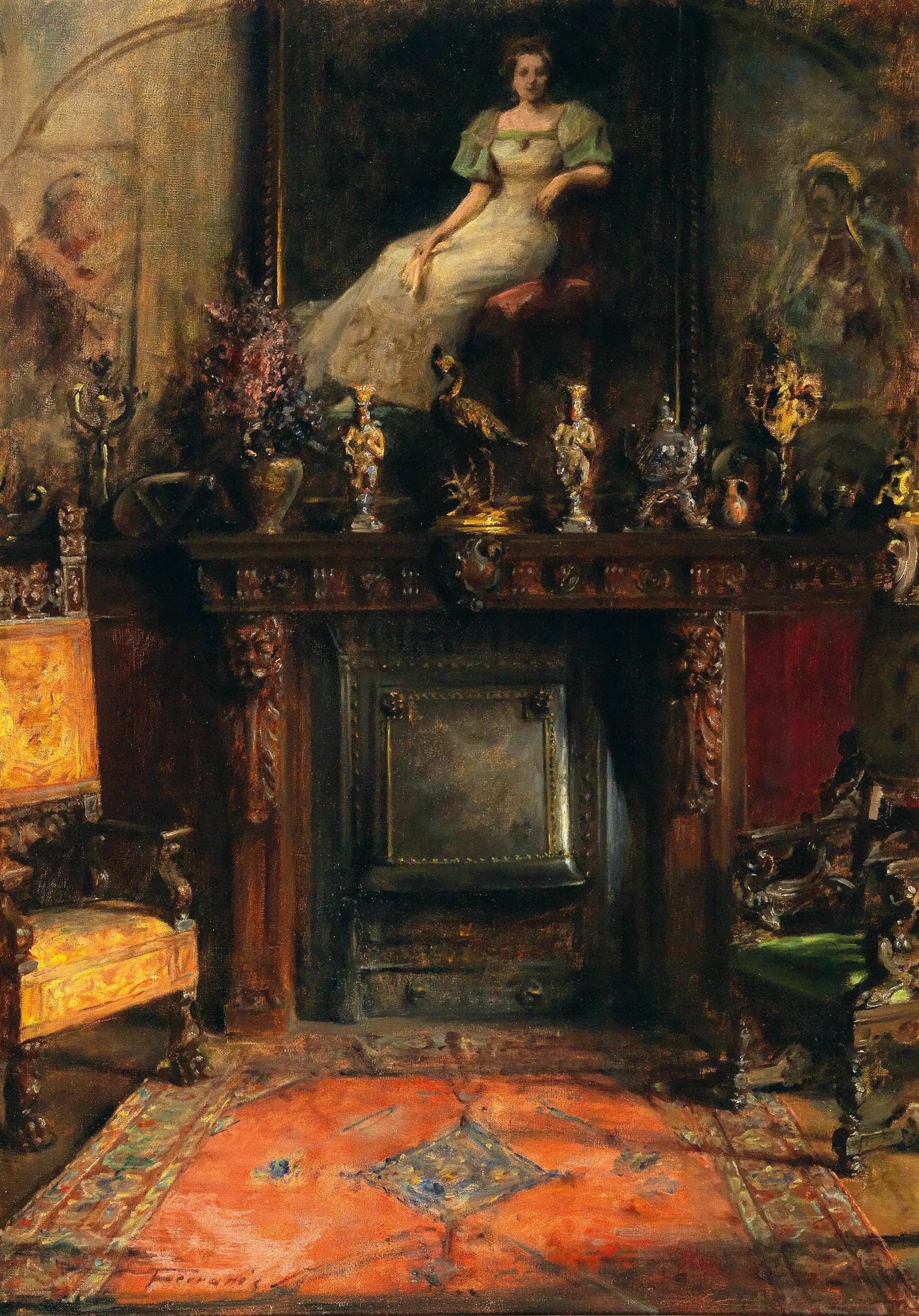 Intérieur avec vue sur une cheminée et un tableau - Artur Ferraris - Alpha Reproduction