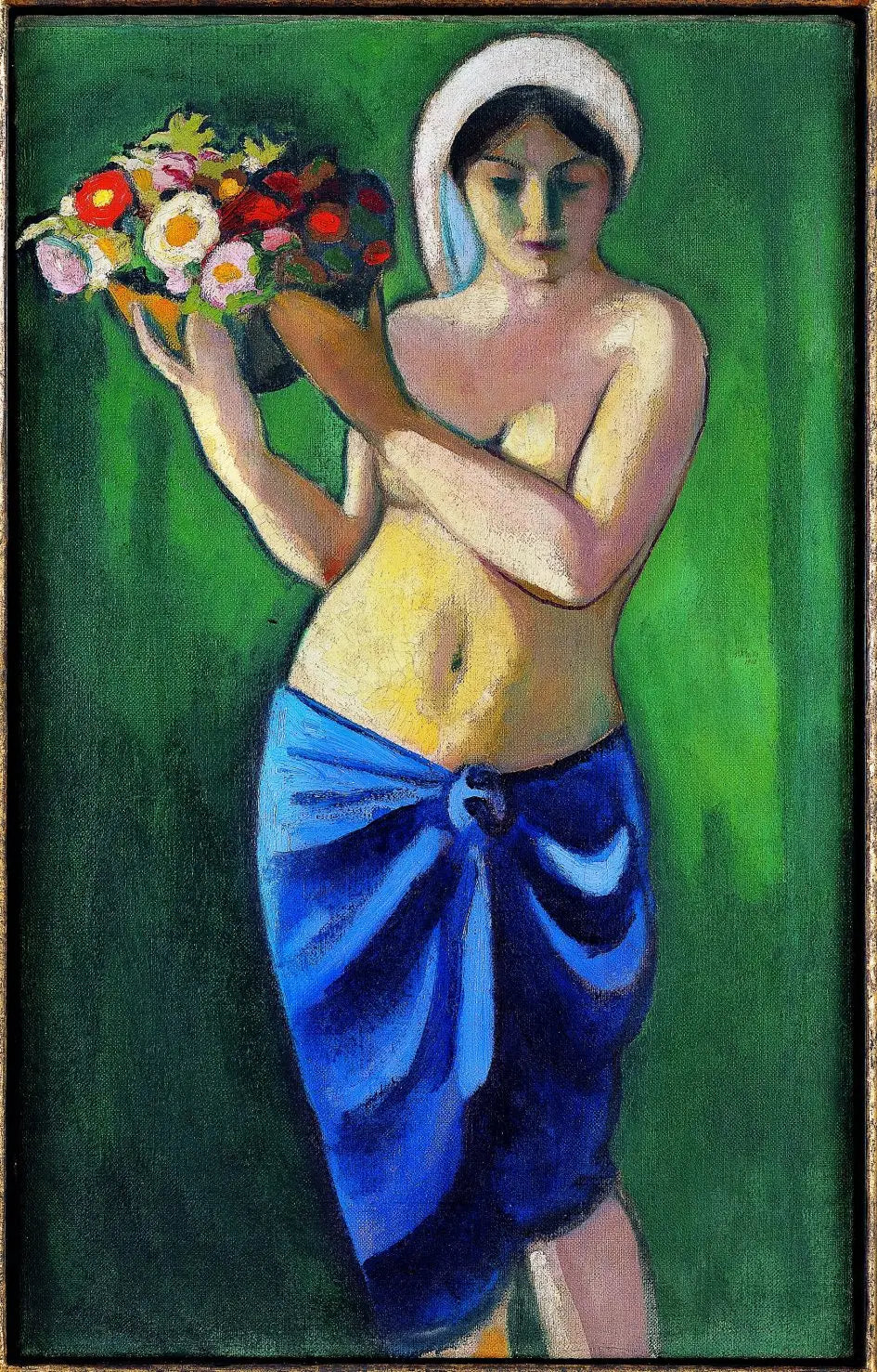 Reproduction du tableau « Femme soutenant un bol de fleurs - August Macke » par Alpha Reproduction en peinture à l’huile