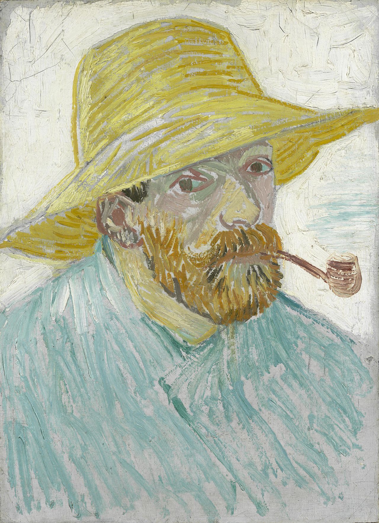 🎨 ภาพเหมือนตนเองสวมหมวกฟางและถือไปป์ – Vincent van Gogh