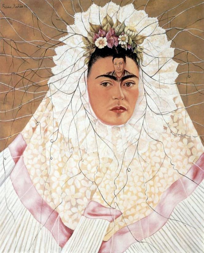 ภาพเหมือนตัวเองในชุดเทฮัวนา (ดิเอโก้ในความคิดของฉัน) – ฟริดา คาห์โล (1943)
