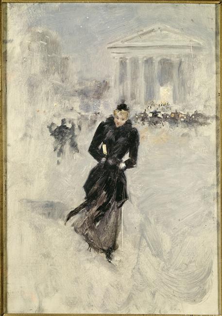 La Parisienne rue Royale, femme au boa - Jean Béraud