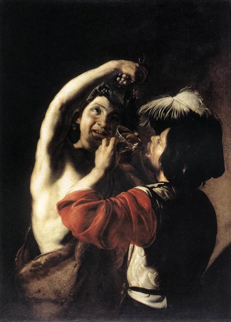 Bacchus et un buveur. - Bartolomeo Manfredi image 1 reproduction de peinture à l’huile
