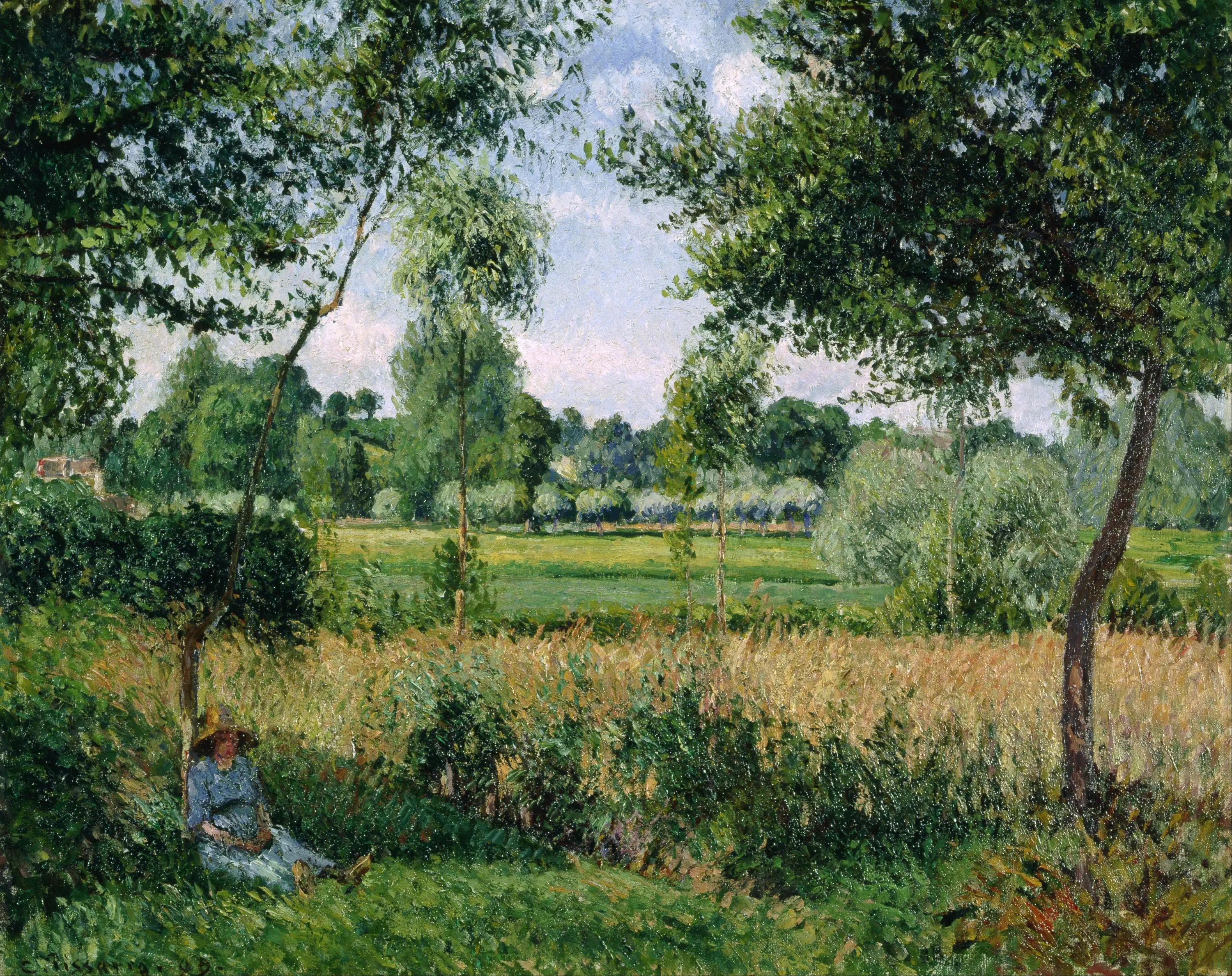 Reproduction du tableau « Paysanne se reposant au pied d'un arbre, effet de soleil, Éragny - Camille Pissarro » par Alpha Reproduction en peinture à l’huile