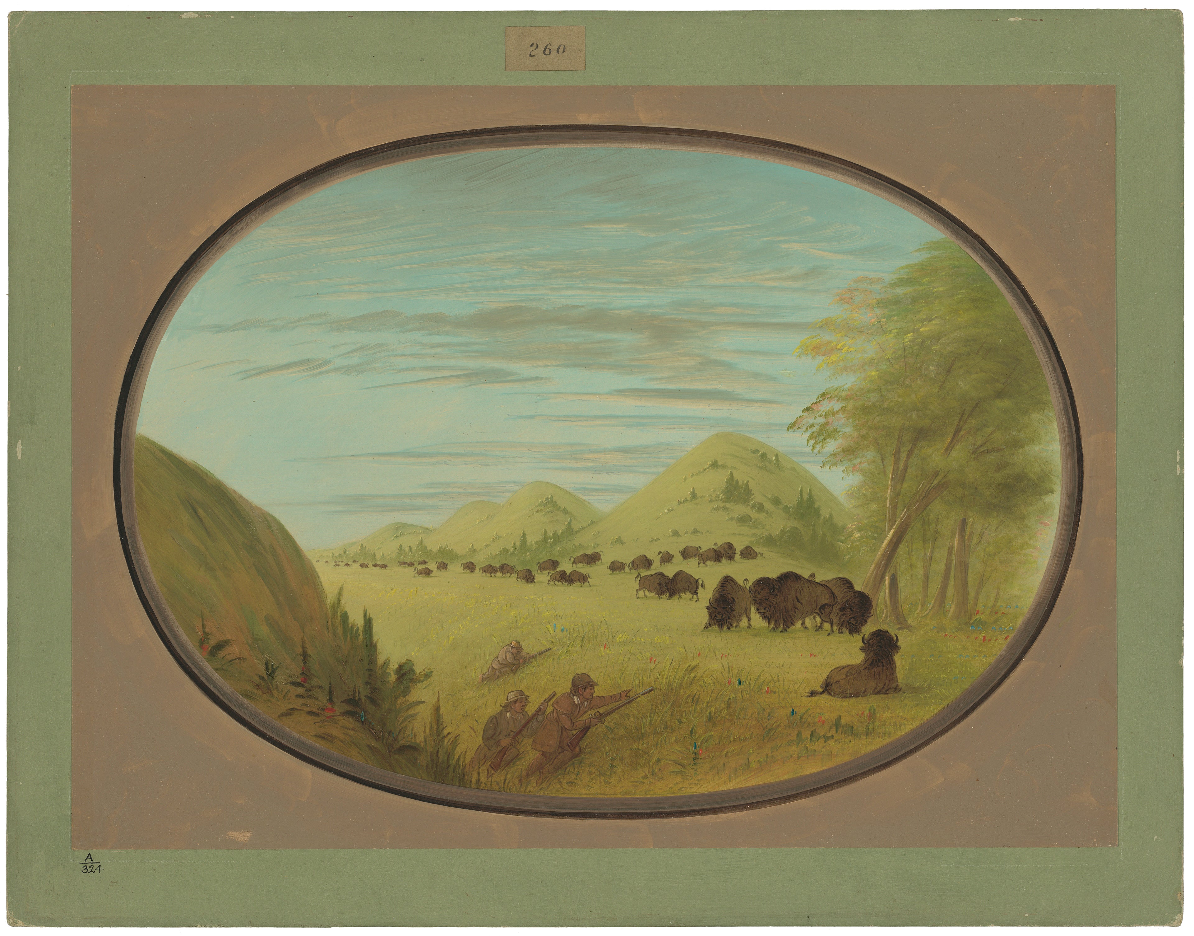 Catlin et ses deux compagnons chassent le bison - George Catlin