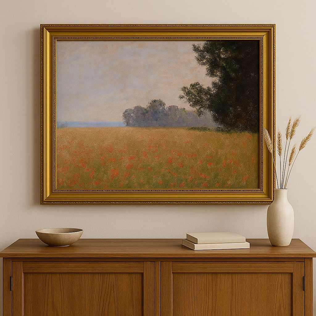 🌾 ทุ่งข้าวโอ๊ตกับดอกป๊อปปี้ – Claude Monet (ประมาณปี 1890)
