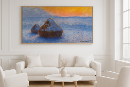 Meules (พลบค่ำ, ผลกระทบของหิมะ) - Claude Monet
