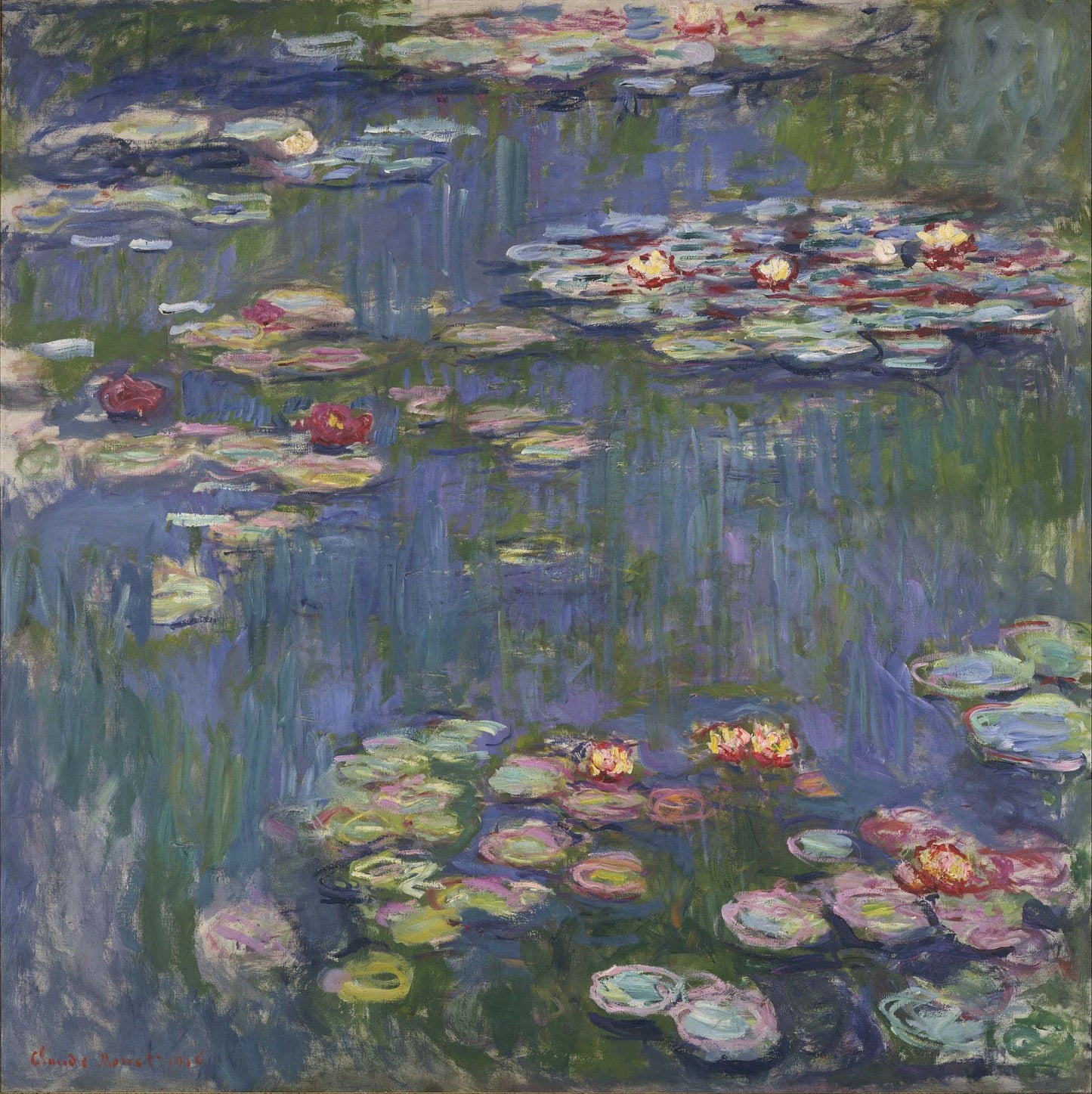 🌸 ดอกบัวสีน้ำเงินโทนร้อนแรง – Claude Monet