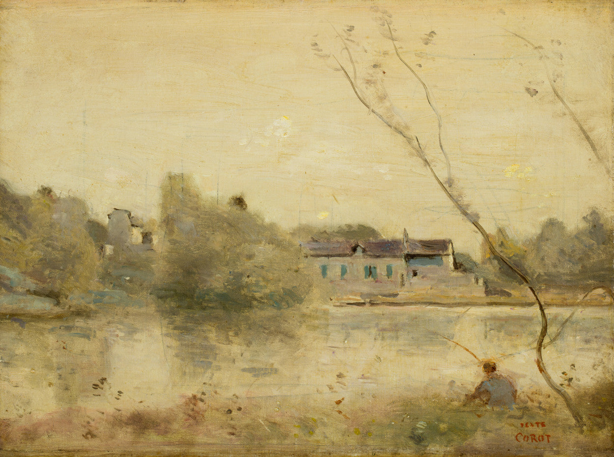 Ville-d'Avray. L'étang, petits arbres penchés au premier plan - Jean-Baptiste Camille Corot