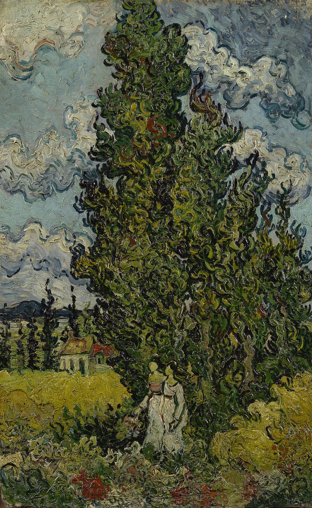 ต้นไซเปรสและผู้หญิงสองคน - Vincent van Gogh