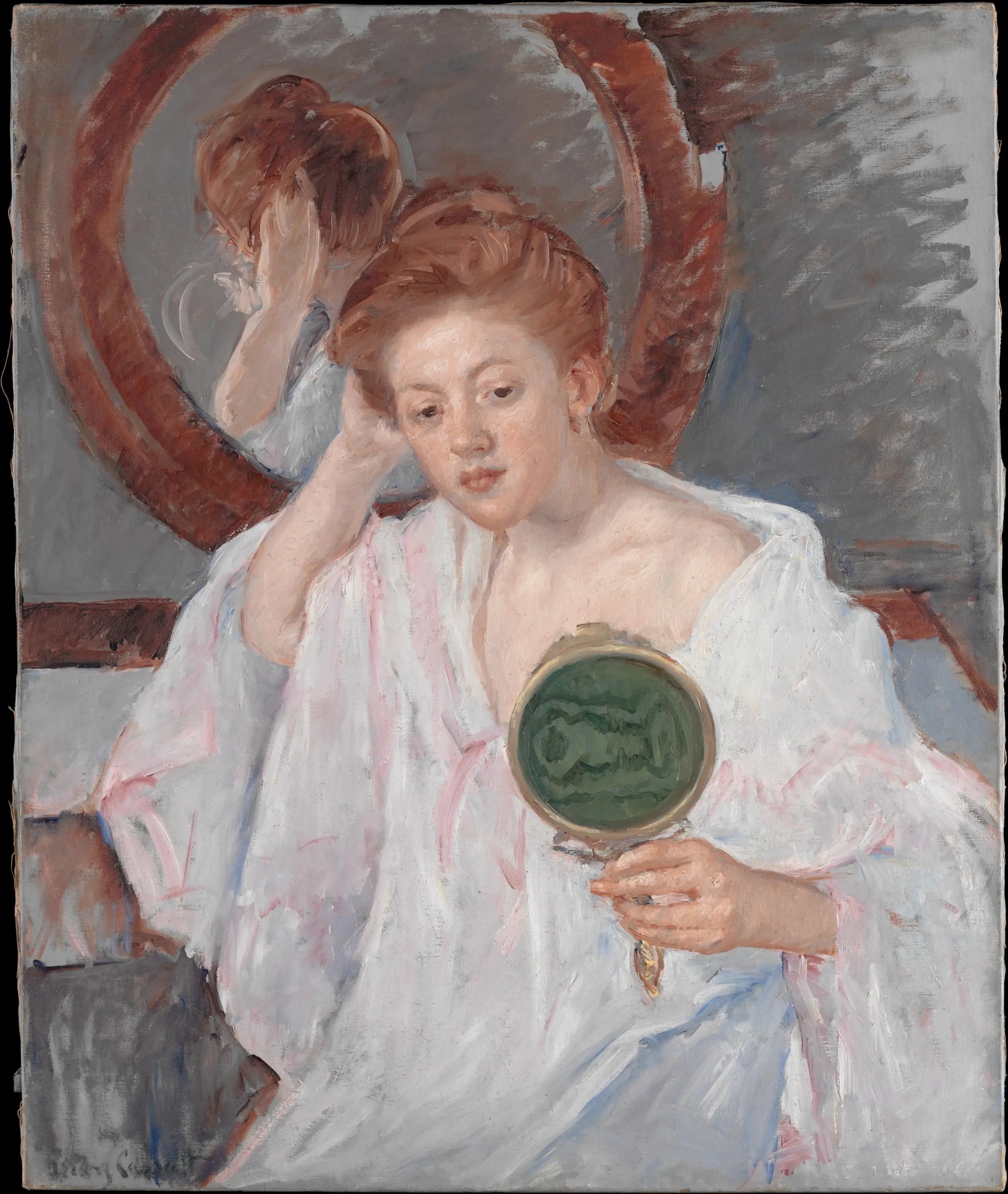 Reproduction du tableau « Denise à sa coiffeuse - Mary Cassatt » par Alpha Reproduction en peinture à l’huile