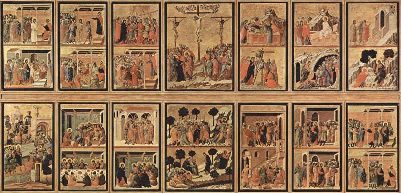 การปรับเปลี่ยนด้านหลังของแท่นศิลาจาก Maesta di Siena - Duccio di Buoninsegna