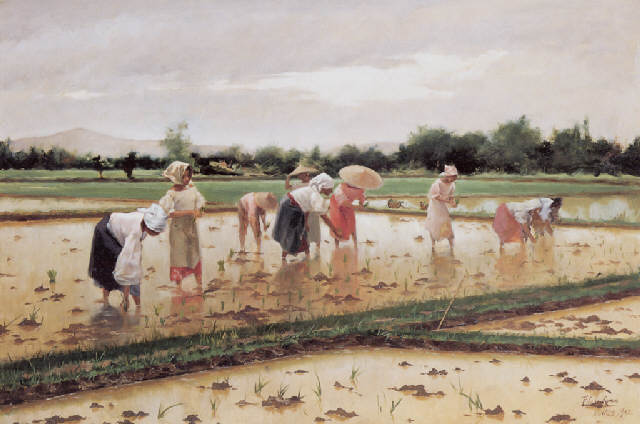 Femmes travaillant dans une rizière — Fabián de la Rosa, vers 1920, Huile sur toile
