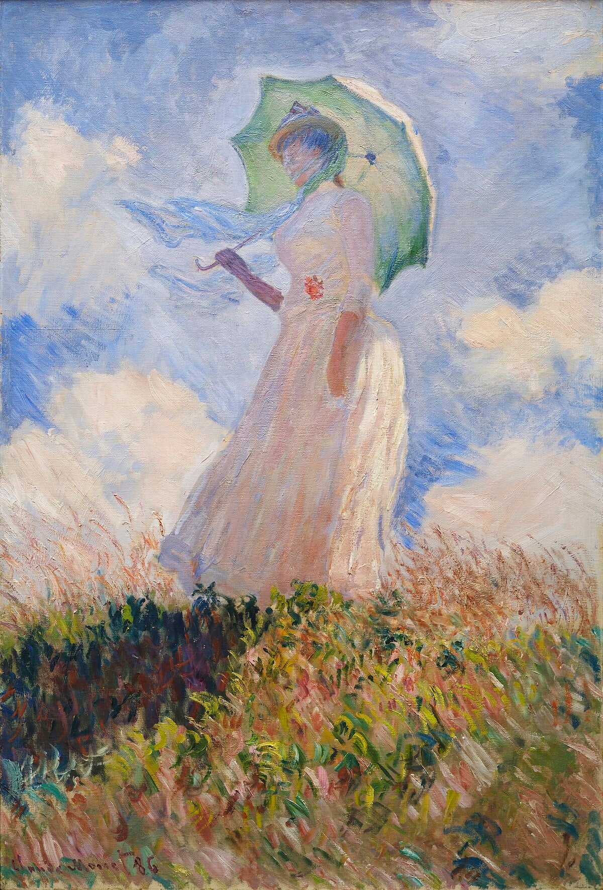 หญิงสาวถือร่มหันไปทางซ้าย – Claude Monet, 1875