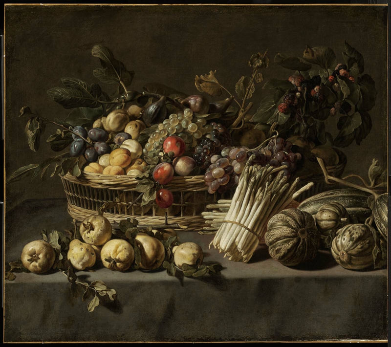 Des légumes et une corbeille de fruits sur une table - Frans Snyders