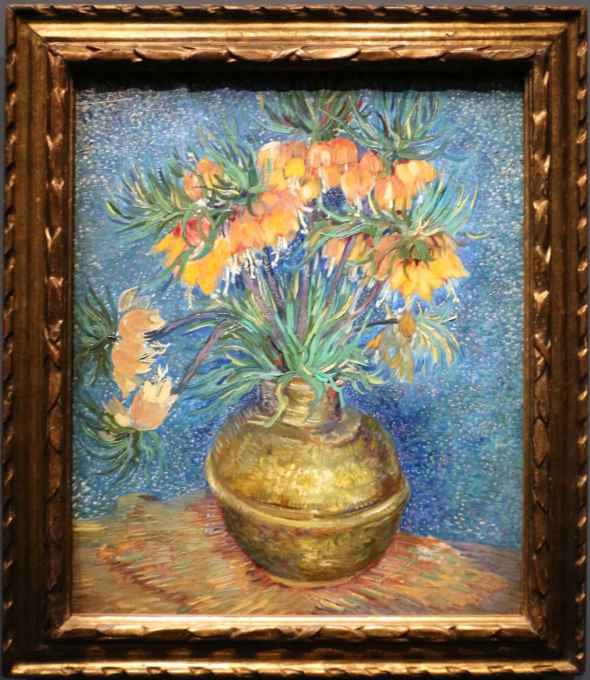 Reproduction du tableau « Fritillaires couronne impériale dans un vase de cuivre - Vincent van Gogh » par Alpha Reproduction en peinture à l’huile