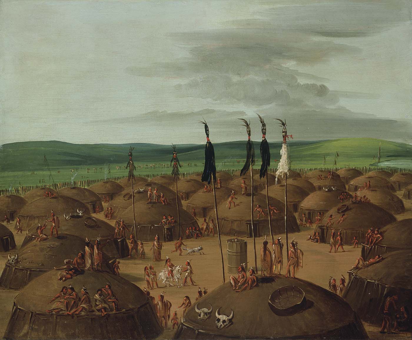Vue aérienne du village de Mandan, à 1800 milles au-dessus de Saint-Louis - George Catlin